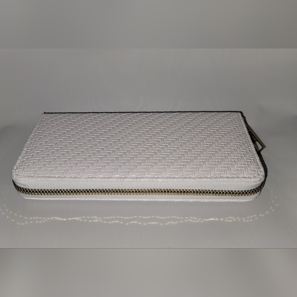 White Woven Zip-Around Wallet